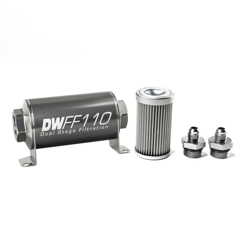 DeatschWerks Stainless Steel 6AN 10 Micron Universal Inline Fuel Filter Housing Kit (110mm)-Fuel Filters-DeatschWerks-DWK8-03-110-010K-6-SMINKpower Performance Parts