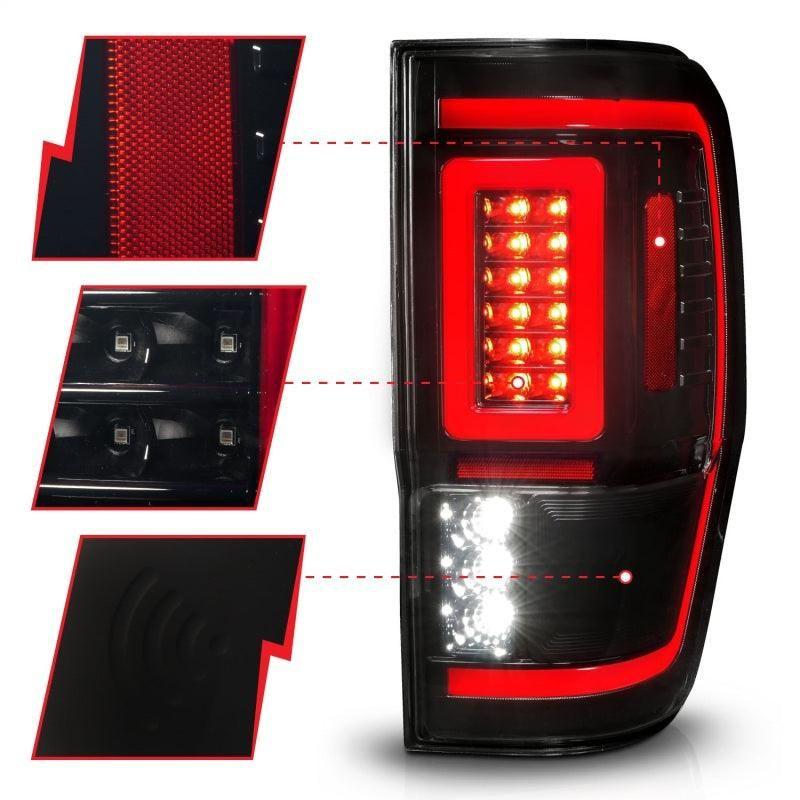 ANZO 19-22 Ford Ranger Full LED Taillights w/ Lightbar Sequential Signal Black Housing/Smoke Lens - SMINKpower Performance Parts ANZ311447 ANZO