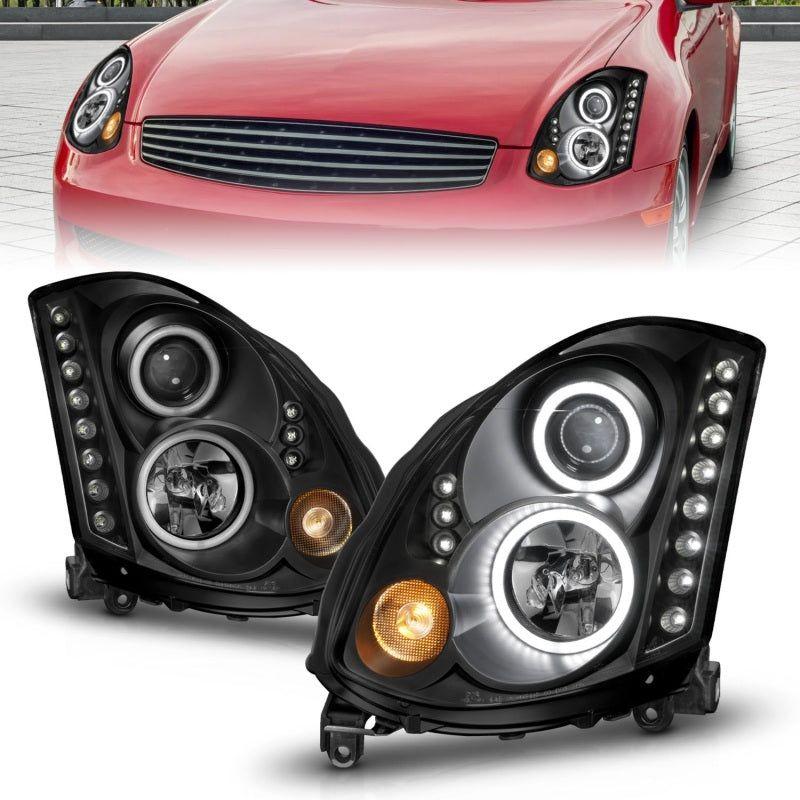 ANZO 2003-2007 Infiniti G35 Projector Headlights w/ Halo Black (CCFL) (HID Compatible)-Headlights-ANZO-ANZ121363-SMINKpower Performance Parts