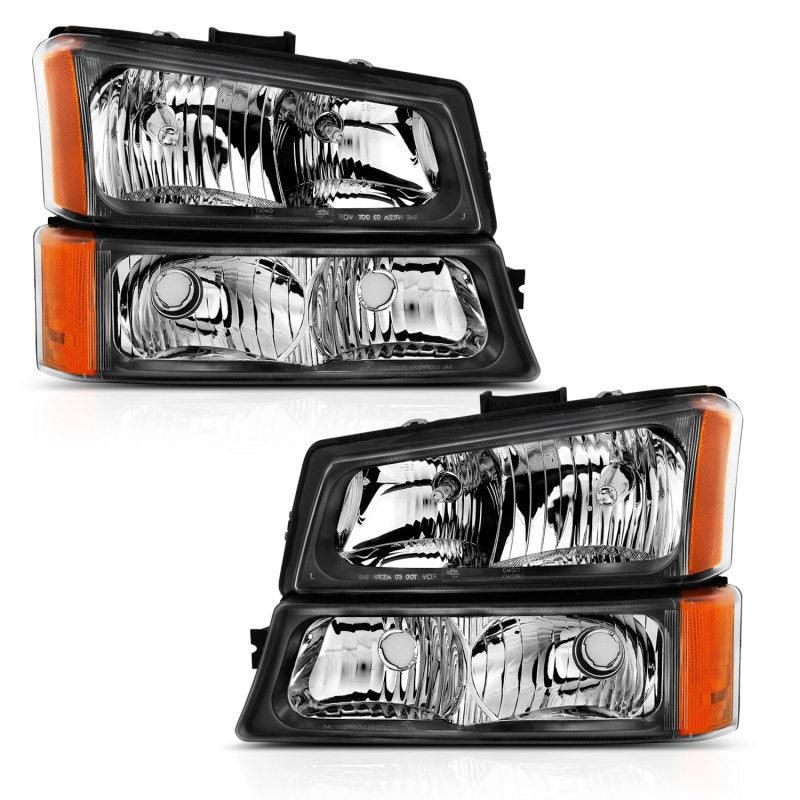 ANZO 2003-2006 Chevy Silverado Crystal Headlight w/ Signal Light Black Amber (4 pcs) - SMINKpower Performance Parts ANZ111452 ANZO