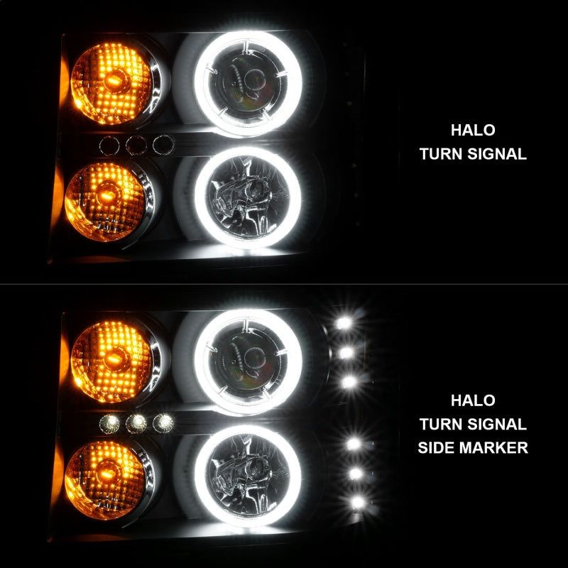 ANZO 2007-2013 Gmc Sierra 1500 Projector Headlights w/ Halo Black-Headlights-ANZO-ANZ111125-SMINKpower Performance Parts