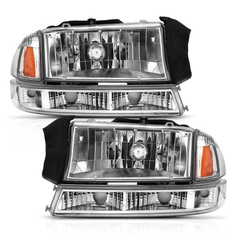 ANZO 1997-2004 Dodge Dakota Crystal Headlight Set Chrome Amber - SMINKpower Performance Parts ANZ111455 ANZO