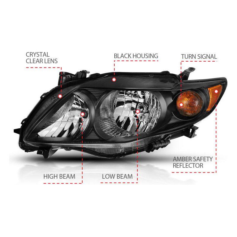 ANZO 2009-2010 Toyota Corolla Crystal Headlight Black Amber-Headlights-ANZO-ANZ121541-SMINKpower Performance Parts