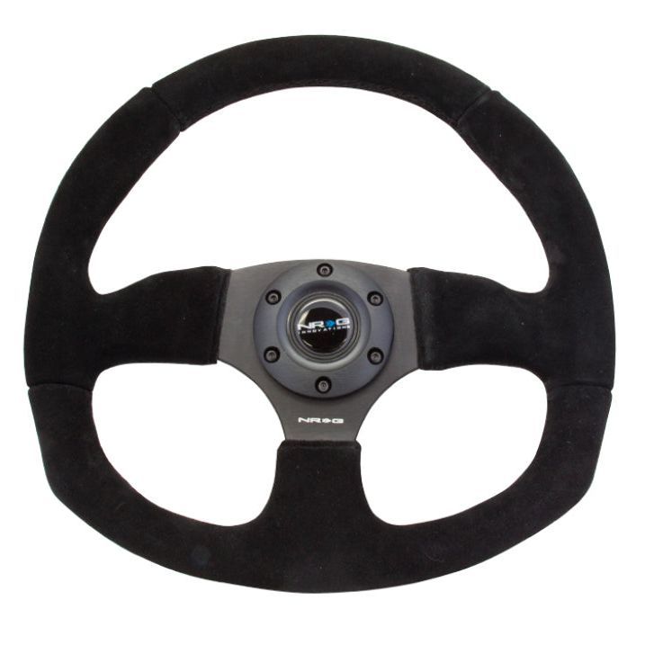 NRG Reinforced Steering Wheel (320mm Horizontal / 330mm Vertical) Black Suede w/Black Stitching-Steering Wheels-NRG-NRGRST-009S-SMINKpower Performance Parts