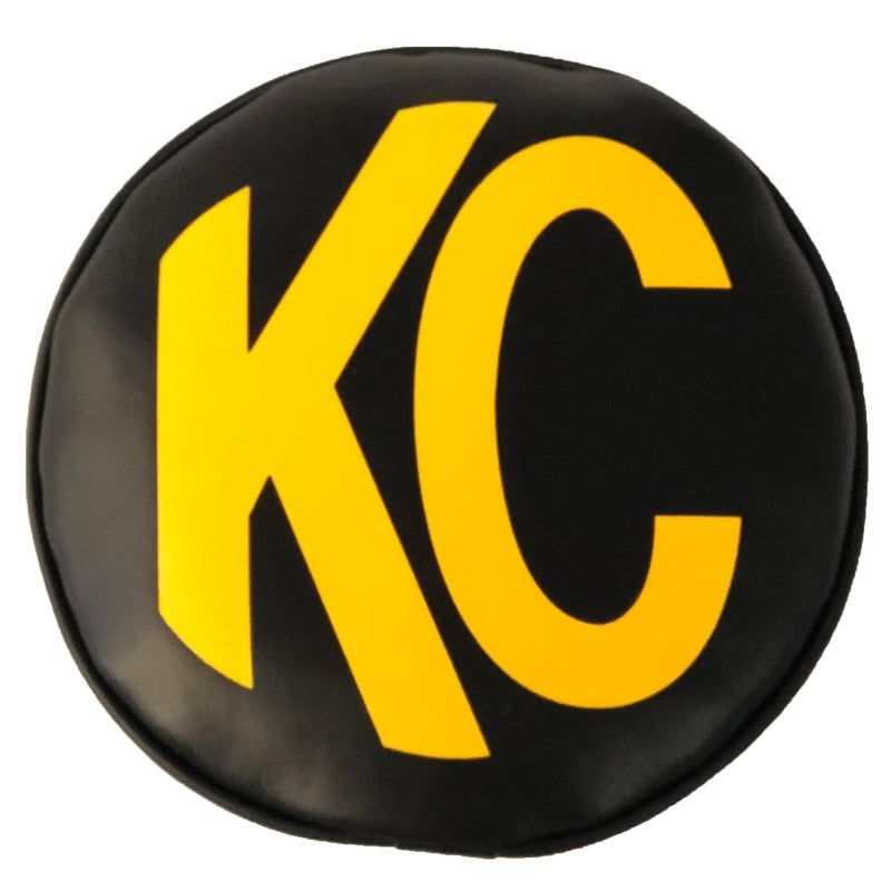 KC HiLiTES 8in. Round Soft Cover (Pair) - Black w/Yellow KC Logo-Light Covers and Guards-KC HiLiTES-KCL5802-SMINKpower Performance Parts