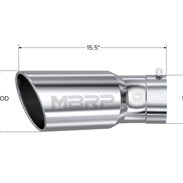 MBRP Universal Tip 6in OD 5in Inlet 15.5in Length 30 Deg Bend Angled Rolled End T304