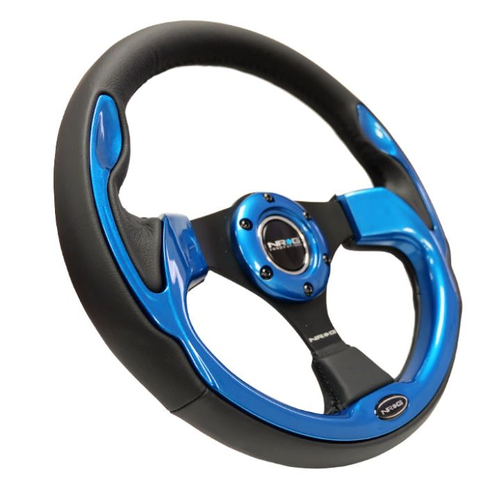 NRG Reinforced Steering Wheel (320mm) Blk w/Blue Trim-Steering Wheels-NRG-NRGRST-001BL-SMINKpower Performance Parts