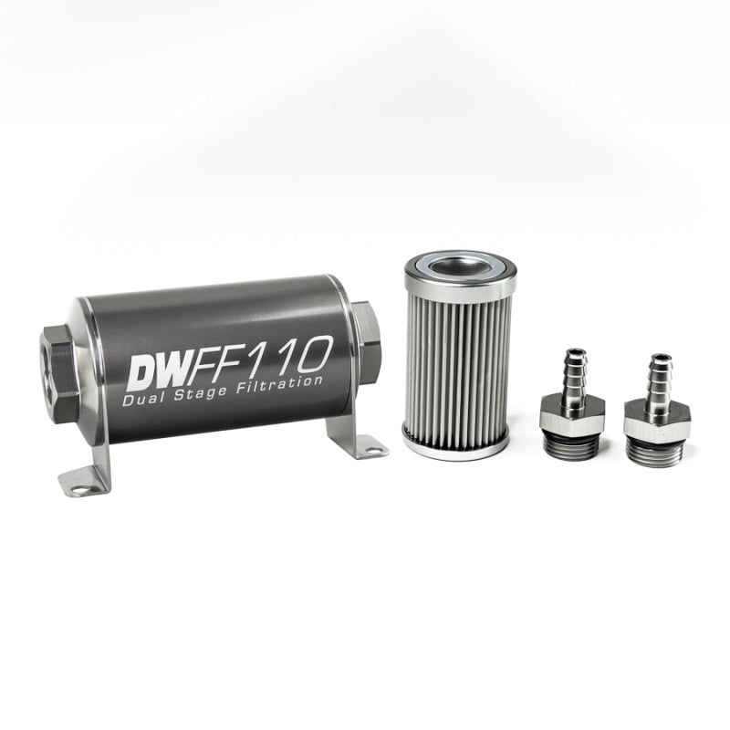 DeatschWerks Stainless Steel 5/16in 10 Micron Universal Inline Fuel Filter Housing Kit (110mm)-Fuel Filters-DeatschWerks-DWK8-03-110-010K-516-SMINKpower Performance Parts