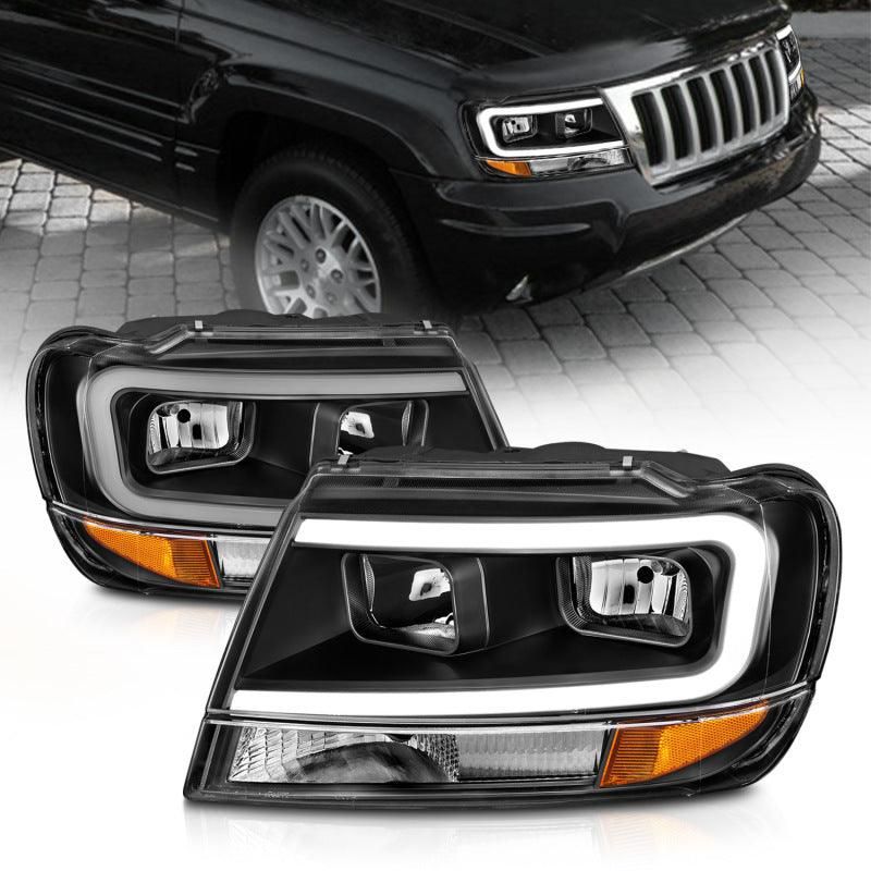 ANZO 99-04 Jeep Grand Cherokee Crystal Headlights - w/ Light Bar Black Housing - SMINKpower Performance Parts ANZ111537 ANZO