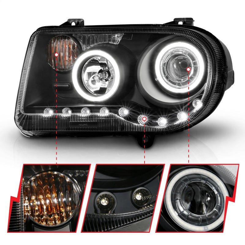 ANZO 2005-2010 Chrysler 300C Projector Headlights w/ Halo Black (CCFL) G2-Headlights-ANZO-ANZ121251-SMINKpower Performance Parts