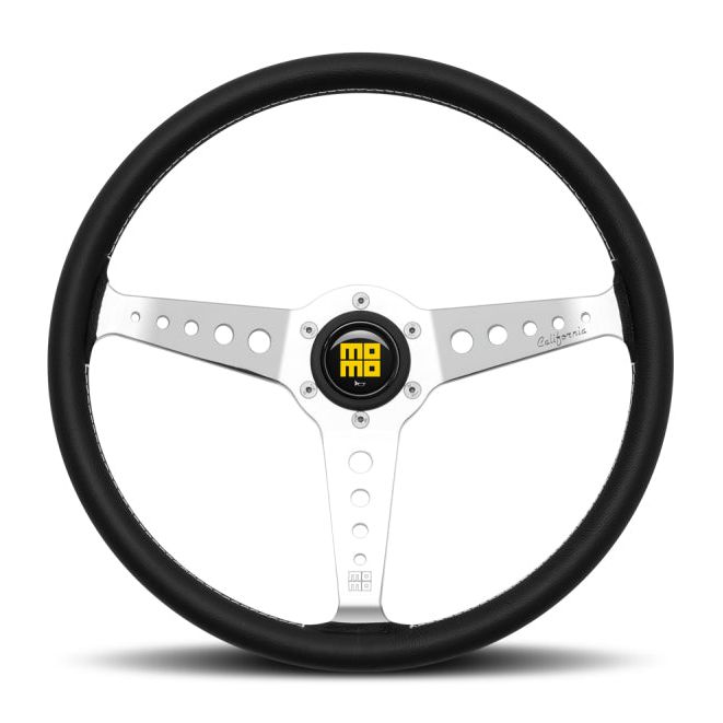 Momo California Steering Wheel 360 mm - Black Leather/White Stitch/Pol Spokes - SMINKpower Performance Parts MOMCAL36BK2S MOMO