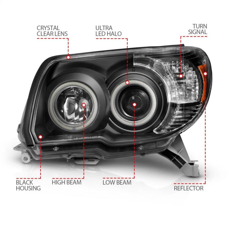 ANZO 2006-2009 Toyota 4Runner Projector Headlights w/ Halo Black-Headlights-ANZO-ANZ111320-SMINKpower Performance Parts