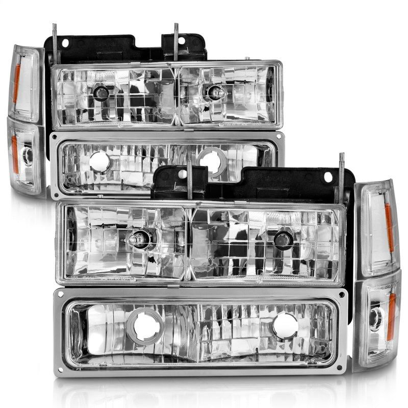 ANZO 88-98 Chevrolet C1500 Crystal Headlights Chrome w/ Signal and Side Marker Lights-Headlights-ANZO-ANZ111506-SMINKpower Performance Parts