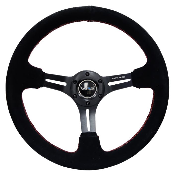 NRG Reinforced Steering Wheel (350mm / 3in. Deep) Blk Suede w/Red Stitching & 5mm Spokes w/Slits-Steering Wheels-NRG-NRGRST-018S-RS-SMINKpower Performance Parts