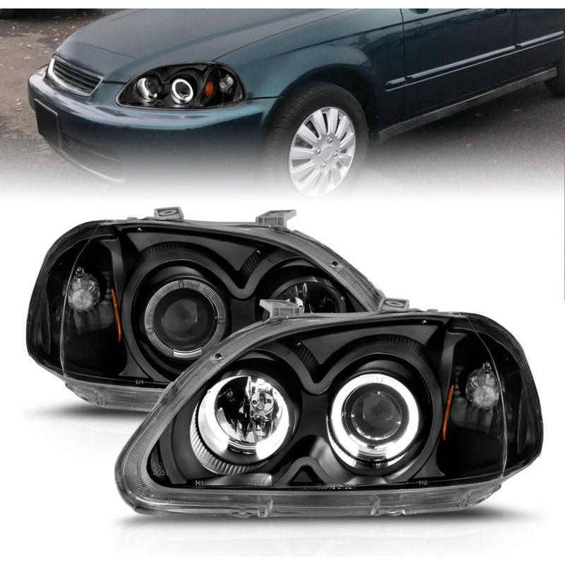 ANZO 1996-1998 Honda Civic Projector Headlights w/ Halo Black-Headlights-ANZO-ANZ121068-SMINKpower Performance Parts