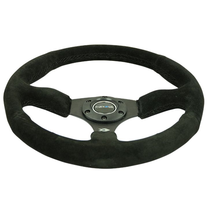 NRG Reinforced Steering Wheel (350mm / 2.5in. Deep) Blk Suede Comfort Grip w/5mm Matte Blk Spokes-Steering Wheels-NRG-NRGRST-023MB-S-SMINKpower Performance Parts