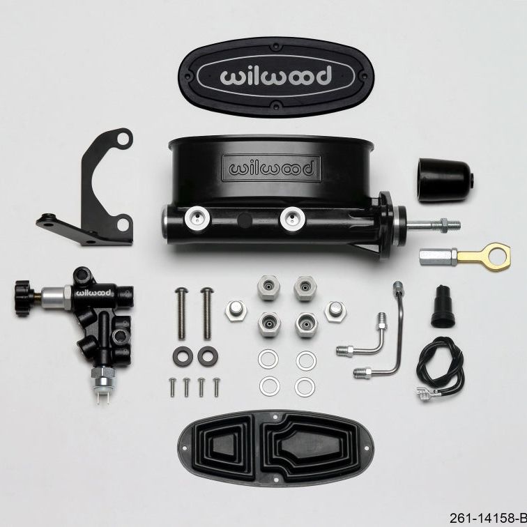 Wilwood HV Tandem M/C Kit w L/H Bracket & Prop Valve - 15/16in Bore Black-W/Push. - Early Mustang - SMINKpower Performance Parts WIL261-14158-BK Wilwood