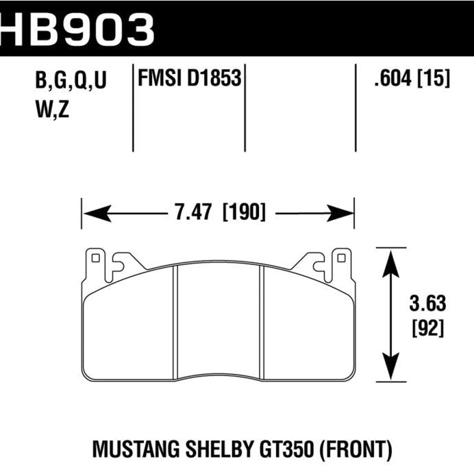Hawk 15-017 Ford Mustang Shelby GT350/GT350R HP+ Front Brake Pads - SMINKpower Performance Parts HAWKHB903N.604 Hawk Performance