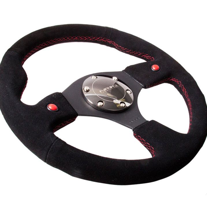 NRG Reinforced Steering Wheel (320mm) Blk Suede w/Dual Buttons-Steering Wheels-NRG-NRGRST-007S-SMINKpower Performance Parts