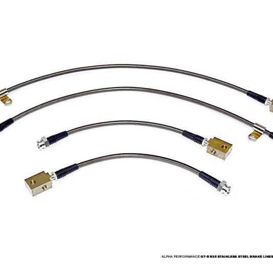 AMS Performance 2009+ Nissan GT-R R35 Alpha Short Route Style Stainless Steel Brake Lines - SMINKpower Performance Parts AMSALP.07.01.0001-2 AMS