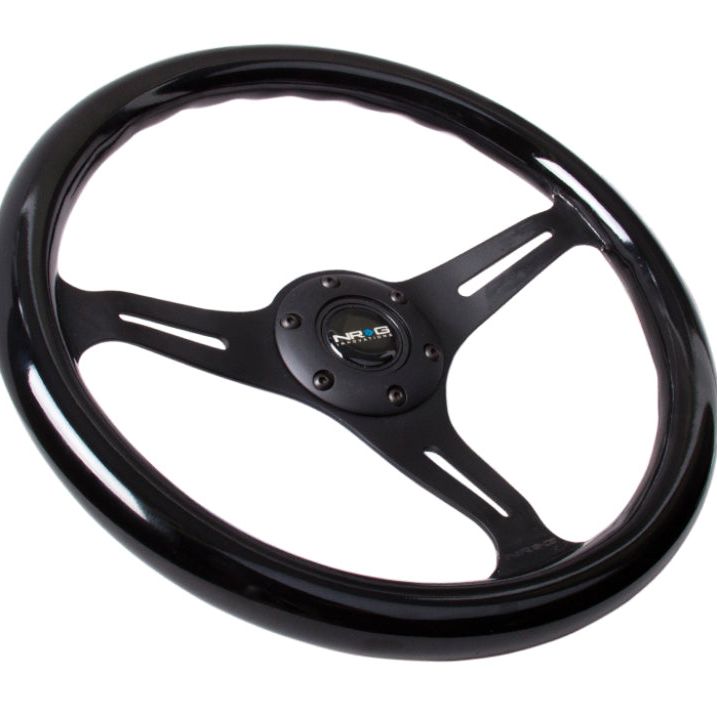 NRG Classic Wood Grain Steering Wheel (350mm) Black Paint Grip w/Black 3-Spoke Center - SMINKpower Performance Parts NRGST-015BK-BK NRG