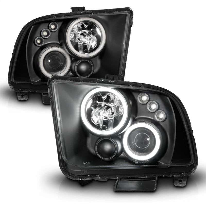 ANZO 2005-2009 Ford Mustang Projector Headlights w/ Halo Black-Headlights-ANZO-ANZ121166-SMINKpower Performance Parts