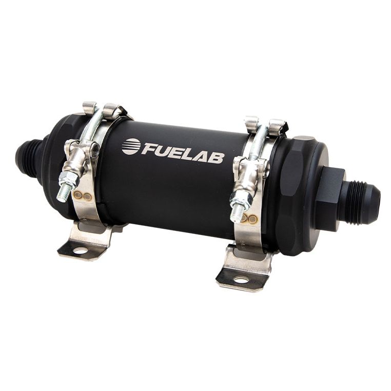 Fuelab PRO Series In-Line Fuel Filter (10gpm) -12AN In/-12AN Out 100 Micron Stainless - Matte Black