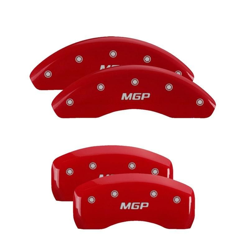 MGP 4 Caliper Covers Engraved Front & Rear Bowtie Red Finish Silver Char 2018 Chevrolet Traverse - SMINKpower Performance Parts MGP14250SBOWRD MGP