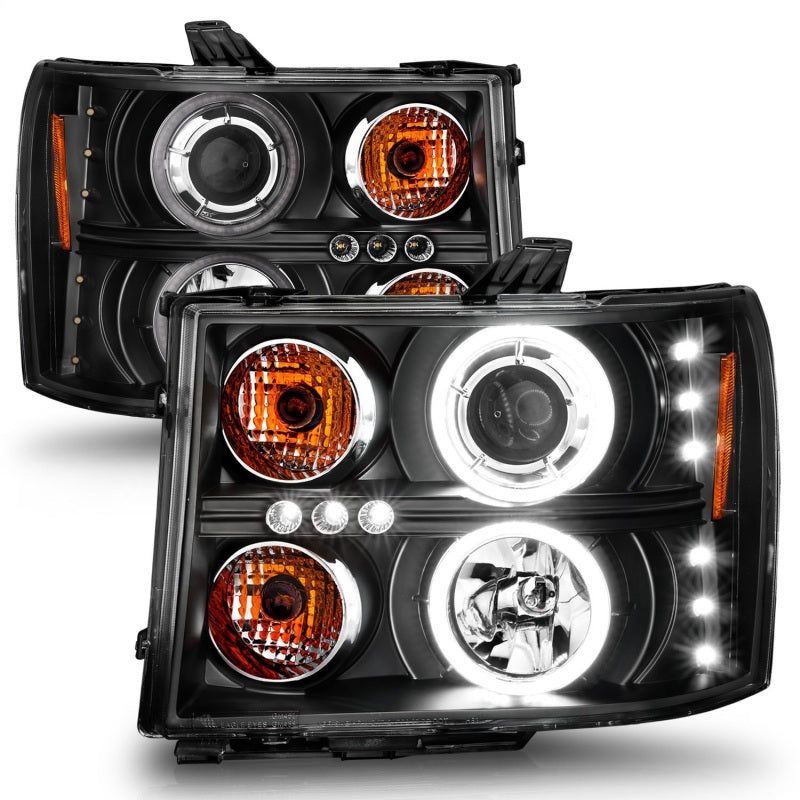 ANZO 2007-2013 Gmc Sierra 1500 Projector Headlights w/ Halo Black-Headlights-ANZO-ANZ111125-SMINKpower Performance Parts